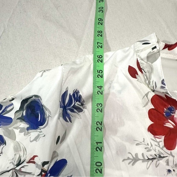 Boho Chic Floral White Multicolored Long Sleeve Button Blouse - Picture 5 of 6